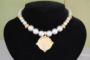 Handcast Gold Coin Pearl Necklace