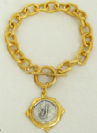 Handcast Gold Bracelet with Silver Initial